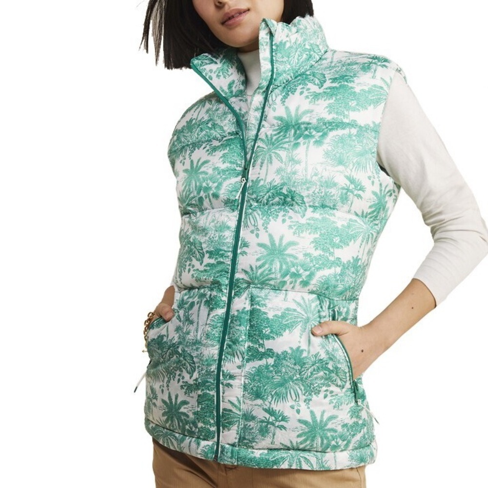 Women VINEYARD VINES Oversized Women Floral Tropical comfy white green Vest XS
